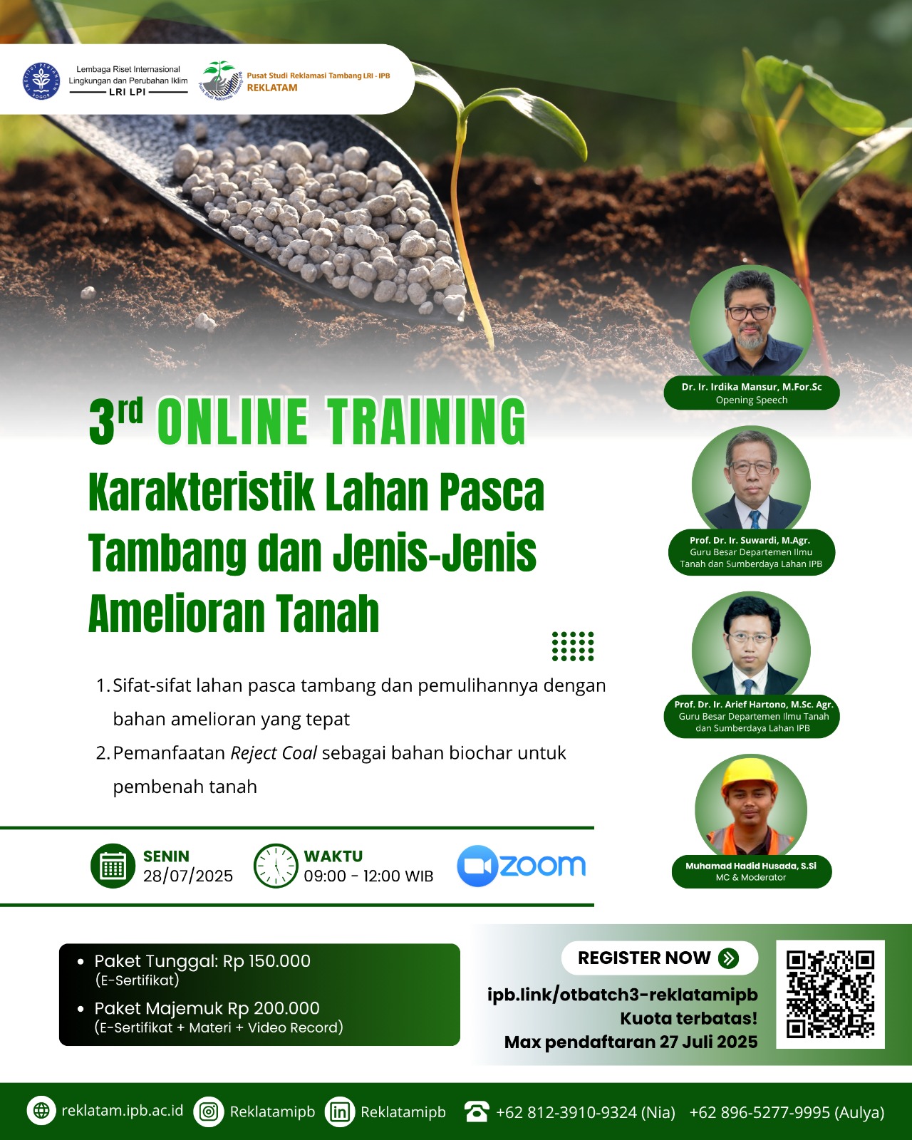 3rd Online Training Karakteristik Lahan Pasca Tambang dan Jenis-Jenis Amelioran Tanah